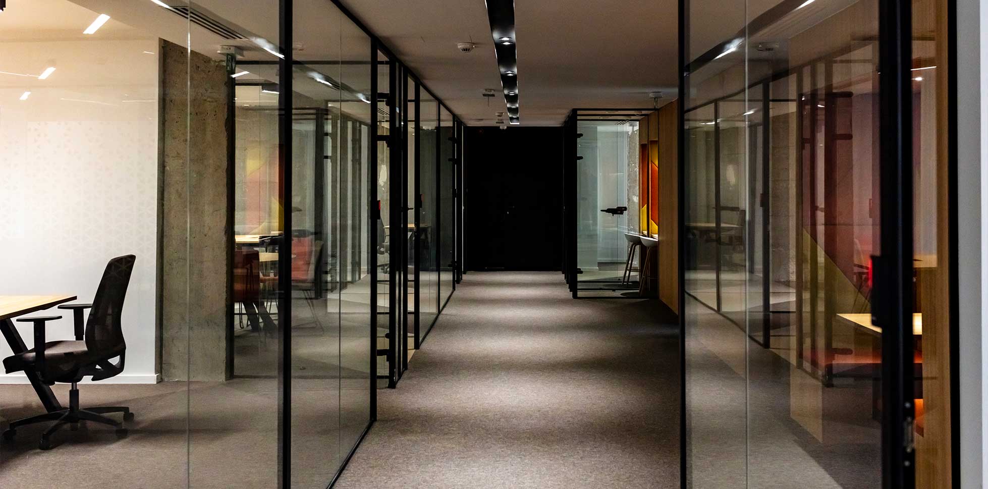 Glass partition walled office